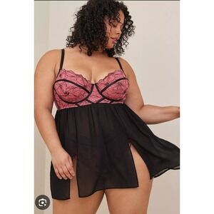 Torrid Curve Red Floral Lace Black Chiffon Babydoll Chemise Lingerie Womens 6x